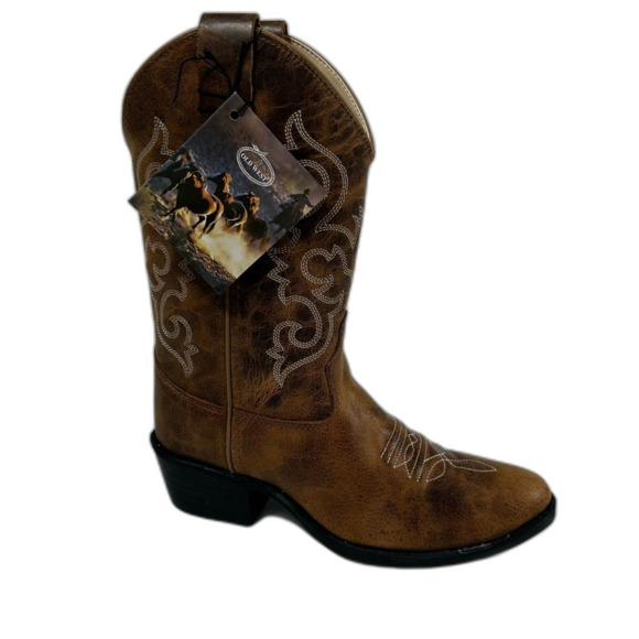 Old West - Boy's Burnt Western Boots - Medium Toe - Size 2.0 D